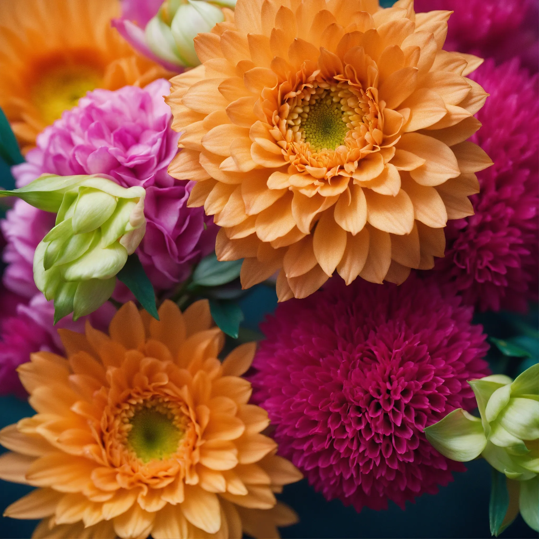 Bright pink and orange dahlias